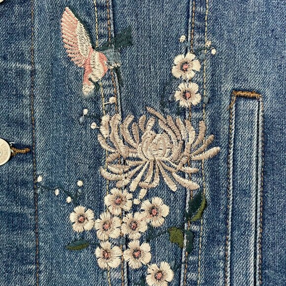 "Heartbreaker" Embroidered, Distressed Jean Jacket - Picture 12 of 12